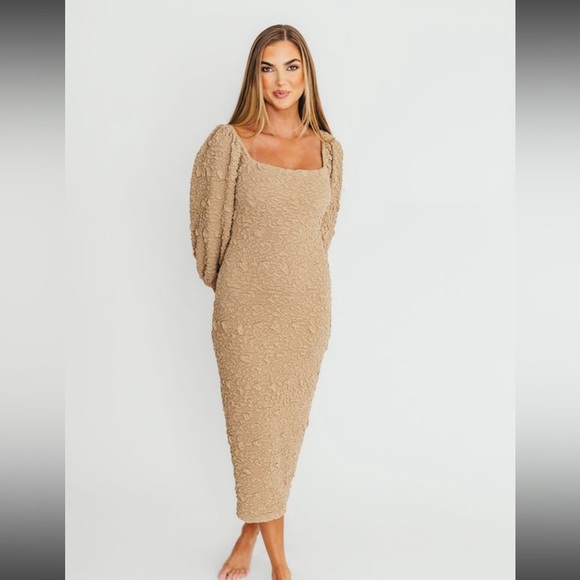 Worth collective Darcy square neck Tan Textured Dress - Picture 1 of 8
